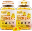 Cukor mentes kurkumin töltött gumicukor 550mg felnőttek, Ginger & Black Fastor 124; 95% Curcuminoids w / Prebiotic probiotic & Postbiotic Blend, Support, Immune & Digestive Health, Vegan, 2Pack