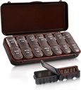 Pill Organizer 2 x egy nap, Weekly Travel Case for Vitamins, Fish Oils + 2 levehető aranyos dobozok (Brown)