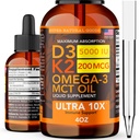 D3 K2-vitamin Folyadékcseppek 5000 NE (4oz) Maximális hatáserősség D-vitamin, K, MCT Oil & Omega 3 Csont, Szív, Közös, Izomvédő Kiegészítés. Fast Absorption Formula. 4 in 1 Complex Formula Non- GMO