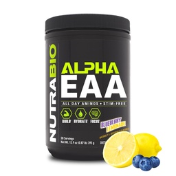 NutraBio Alpha EAA - All- Day Amino Acides for Muscle Growth and Hydration - Essential Amino Acides with Nootropics & Adapotogens - Full Spectrum EAA BCAA Powder - 30 Servings - Bluberry Lemonade