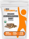 Bulksupplements.com Organic Ashwagandha Powder - Organic Ashwagandha Supplements, Sourced from Ashwagandha Root - Gluten Free, 2g per Serving, 250g (8.8 Oz) (1-es csomag)