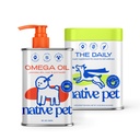 Native Pet Pack vezetői bundle - Daily Dog Multivitamin (7 oz.) & Omega Omega Oil for Dog (8 oz.) - Omega 3 Fish Oil for Healthy Skin, Shiny Coat, & Strong Joints & Daily Multivitamin for Pups