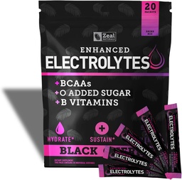 Fokozott elektrolit por stick csomagok (Black Cherry) w / 0 Sugar + BCAA + B- Vitamins Electrolyte Supplement w Kálium Cink & Magnézium for Hydration - Keto Electrolytes