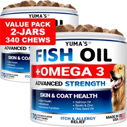 (2 Pack) Omega 3 halolaj kutyáknak - 170 sajt - bőr és kabátpótlás - Omega 3 kutyáknak - száraz és viszkető bőr kezelés - Allergia támogató kutya anti shedding kezelések - lazac - csirke ízesítő
