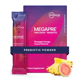 Microbiome Labs MegaPre Prebiotic Fiber Powder for Women, Men & Kids - Pre- Dosed Prebiotic Fiber Supplement Powder with Clinically Tesztelt Oligosaccharides - Ananász Orange Guava (30 Drink Packets)