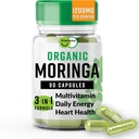 Organic Moringa, Nutrit- Dense Antioxidáns támogatás C-vitaminnal, A, E, kalcium, Kálium, vas, Magnézium, fehérje és Amino Acides hidratációs és energetikai, Vegan, 1200 MG Per Serving, 90 CT