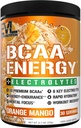 EVL BCAA Amino Acids Powder - BCAA Energy Pre Workout Powder for Muscle Recovery Lean Growth and Endurance - Rehidrating Post Workout Recovery Drink with 6 Key Electrolytes - Orange Mango