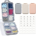 LANDNEOO 14 Grids Pill Organizer Box címkével, Travel Medication Holder Dispenser Case Kit, Pocket Daily Pharmacy Container for Fish Oil Vitamin Supplement Storage, Khaki Pink Grey, 3 Pack