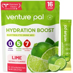 Venture Pal Sugar Free Electrolyte Powder Packets - Liquid Daily IV Hydration Packaets - 124; Electrolytes Drink Mix 5 Vitaminokkal & 7 Electrolytes - 124; Keto Friendly - 124; Non- GMO - 124; Certified Vegan - 124; 16 Sticks