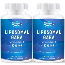 Liposzómás GABA L- Theanine 1200mg - 2 Pack magas Biológiailag elérhető GABA kiegészítők, 120 kapszula felnőtteknek