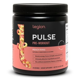 LEGION Pulse Pre Workout - All Natural Nitric Oxide Pretussion Drink to Boost Energy, Creatine Free, Naturally Sweared, Beta Alanine, Citrulline, Alpha GPC (Peach)