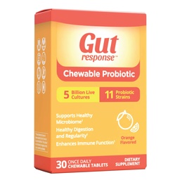 Rágható probiotikum férfiak és nők számára, Letiltja emésztéses öregedés, Növeli az immunrendszert, Non-GMO, Gluten Free & Soy Free, 5 Millió CFU, 30 rágótabletta, Narancsízű