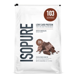 Isopure Low Carb 100% tiszta savó izolátum fehérje por, laktózmentes, glutén mentes, Vitaminokkal, holland csokoládé, 25g fehérje Per Serving, 7,5 Lb, 103 adag (csomagolás május Vary)