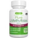 Igennus Pure Metil Folate 400 µg, 180 tabletta, Tiszta címke, Methyllated Form of Folic Acid 5- MTFF (B9 vitamin), Vegan, terhességre alkalmas, One- a- Day, 6 hónapos ellátás
