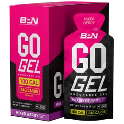 BARE TELJESÍTMÉNY NUTRITION, BPN Go Gel Endurance, 24 g szénhidrátok és 100 kalória csomagonként, Vegan + Gluten Free Running Gel, 10 Single- Serving Packs, vegyes berry