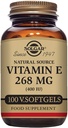 Solgar E-vitamin 268 mg (400 NE), 100 Vegetáriánus Softgels - Természetes antioxidáns, bőr és immunrendszer támogatás - Natural- Sourced E-vitamin - Non-GMO, Vegan, Gluten Free, Tejmentes - 100 adag