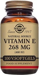 Solgar E-vitamin 268 mg (400 NE), 100 Vegetáriánus Softgels - Természetes antioxidáns, bőr és immunrendszer támogatás - Natural- Sourced E-vitamin - Non-GMO, Vegan, Gluten Free, Tejmentes - 100 adag