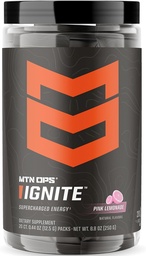 MTN OPS Ignite Trail Packs Energy Drink Powder, Gluten Free Nootropic Supplement Drink Mix, L Arginine, L Citrulline, koffein & Nootropic Sugar Free Drink Mix, 20 szervák, Rózsaszín Lemonade