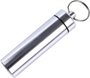 Ezüst kis hordozható Pill Box Keychain, Alumínium ötvözet Mini Pill Organizer Case Container for Purse, Vízálló fém Pill Holder Medicine Bottle for Outdoor Camping Travel Easy to Carry