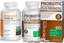 Bronson Probiotikus 50 milliárd CFU + Prebiotikus Apple polifenolokkal és ananászos gyümölcskivonattal + A-vitamin 10 000 NE Premium Non-GMO Formula