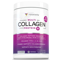 Multi Collagen Peptides Powder for Women - Hydrolized Unflavoled Collagen Powder for Women with Type I II III V & X plus Vitamin C & Hyaluronic Acid for Beautiful Hair Skin and Nails - 30 Servings