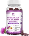 Máj Cleanse Detox & javítási Gummies - Új Formula Máj Támogató Kiegészítés Milk Thistle Silymarin, Gyermekláncfű, Articsóka kivonat & Elderberry - No Sugar, máj-egészségügyi kiegészítés - 60 Vegan Gumie