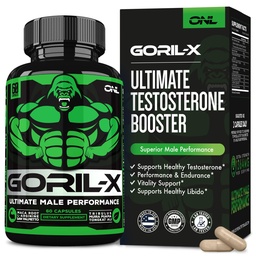 GORIL- X tesztoszteron booster for men - Workout tesztoszteron kiegészítés - Méret növelése, Erő és energia - 1000mg Férfi Enhancing Horny Goat Weed - Maca Root, Tongkat Ali & Tribulus Terrestris 60 Caps