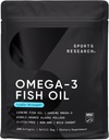 Sport Research Triple Strength Omega 3 Fish Oil - Burless Fish Oil Supplement w / EPA & DHA Fatty acids from Wild Alaskan Pollock - Heart, Brain & Immune Support for men & Women - 1250 mg, 240 t