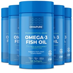 Halolaj-kiegészítők Omega 3 zsírsavak (5 üveg, 120 Softgels) - Magas EPA, DHA, és IFOS Fish Oil Pills Support Heart & Joint Health