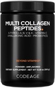 Codeage Multi Collagen Peptides Powder + probiotics Black Edition, C-vitamin, Hyaluronic Acid Power Supplement, Grass- Fed, Hydrolized, Zero Carbs, Type I, II, III, V & X, Unflavored, 10.58oz