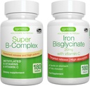 Super B- Complex & High Absorption Iron Bisglicinate 20mg C-vitaminnal, Vegan Bundle, Metilezett Tartós Release B Complex & Gentle Onea- Day Iron with Targeted Release, by Igennus