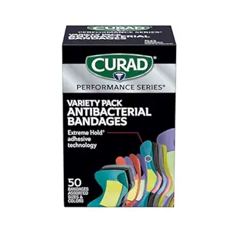 CURAD Performance Series IRONMAN Antibakteriális Bandages, Extreme Hold Adhesive Technology, Finger & Knuckle Bandages, Rugalmas Fabric, Variety Pack válogatott méretekkel és színekkel, 50 Count