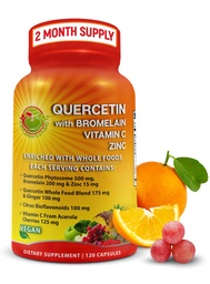 Quercetin Bromelain C-vitaminnal és Cink Enriched with Organic Whole Foods - 1215 mg per Serving - Quercetin Phytosome 500mg kapszula Gyömbérrel és Flavonoidok Immuntámogatásra - 120 gróf