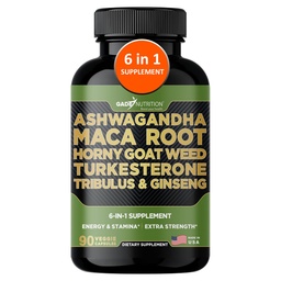 Gade Nutrition Ashwagandha Maca Root, Horny Goat Weed, Turkesterone Supplement, Tribulus Terrestris, Panax Ginseng, Stamina, Performance.