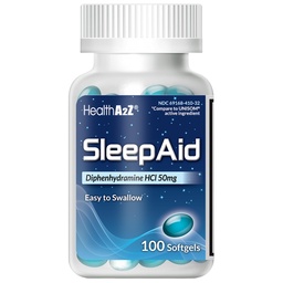 HealthA2Z Alvástámogatás, Difenhidramin Softgels, 50 mg, Támogatás mélyebben, Nyugalmi alvás, Nem élőhely-formázás (100 számláló)