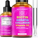 Liquid Biotin Keratin Collagen Peptides & D3- vitamin Hair Growth MCT Oil Drops 210,000mcg - Erőteljes Formula a haj bőr és körmök, Legfejlettebb Hajnövekedés Kiegészítés nők és férfiak