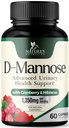 D-Mannose kiegészítés 1,350 mg Cranberry & Hibiscus - Hatékony Fast- Acting, Flush The Impurities for Natural Bladder, Vizeleti Tract Health Support, Nők és férfiak, Non-GMO, Vegan, 60 kapszula