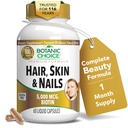 Botanic Choice Hair Skin és Nails Vitamins - Biotin kiegészítés Collagen, C-vitamin, & Iron - Super Antioxidáns keverék Argan Oil & Hyaluronic Acid - 60 folyékony kapszula