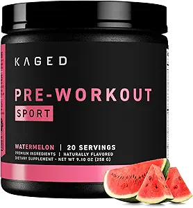 Kaged Sport Pre Workout por a férfiak és nők, Görögdinnye, Sport Certified, 188mg koffein, nitrogén-oxid kiegészítés, Béta Alanine energia, súlyemelés, Cardio Endurance & Erő, 20 szerváció
