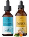 HERBAMAMA folyékony cseppentő készlet - Bundle of Ashwagandha Root kivonat & Turmeric with Black Pepper Tinkture 2 fl oz - Vegan, Non-GMO, Sugar & Alcohol- Free - 2 Pack