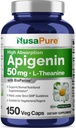 NusaPure Apigenin 50mg & L- Theanine 200mg, 150 Veggie kapszula, Bioperin (Non-GMO, glutén mentes)