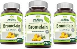 Herbal Secrets Bromelain 500 Mg 120 Tablets Supplementary 124; Pack of 3 Mediterrane124; Non-GMO Therape124; Gluten Free Agreement 124; Made in USA