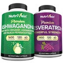 Nutrivene Premium Ashwagandha kapszula & Resveratrol kiegészítés Bundle: Magas-abszorpció Resveratrol kapszula és Ashwagandha kiegészítők egyensúly, vitalitás, és javítás