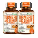 Turmeric and Ginger Supplement with Organic Tumeric for Daily Joint Support, Digestive & Immune Health w/Ginger & Black Pepper Extract (BioPerine) for Enhanced Absorption – Non-GMO – 60 Caps, 2 Pack