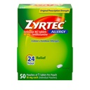Zyrtec 24 óra allergia enyhítő tabletta, egyéni csomagolású beltéri és kültéri allergia gyógyszer 10 mg Cetirizine HCl / antihisztamin tabletta, 1 tabletta csomagonként, 50 ml adagoló csomag