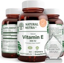 Natürliche Nutra Vitamin E 400 IU-Ergänzung, Anreicherung Gesundheit Nährstoffe, fördert Hautgesundheit, Verbesserung der Haar- und Nägel-Wachstum, Unterstützt Körperfett-Level, Hilft Herzgesundheit & Schützt Hauttextur, 60 weiche Gele