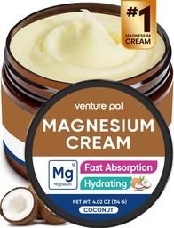 Venture Pal Magnézium Losion, Topical Magnézium Cream for Sleep, Leg Cramps & Pain, Izomrelaxáció, Nyugodt, Nedvesítő Kiegészítés kókuszolajjal, Shea Butter & Hyaluronic Acid, Biztonságos gyerekeknek