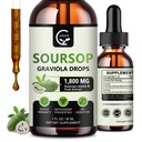 (2 Pack) Soursop Graviola folyadék cseppentő 1800mg, 98% abszorpció Soursop Bitters Folyékony sejt támogatás és regeneráció, Immun Boost, Relax, máj és alvás, gyógynövény jóság, glutén mentes, 1 Fl Oz