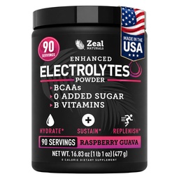 Zeal Naturals Electrolyte Powder Recovery Drink (90 Servings) w 0 Sugar + BCAA + B- Vitamins Electrolyte Supplement w Kálium Cink & Magnézium for Hydration - Keto Electrolytes