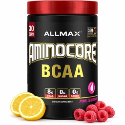 ALLMAX Nutrition AMINOCORE BCAA - 8G BCAA - 100% Tiszta Branch láncolt Amino Acids - Gluten Free - Pink Lemonade - 315 Gram